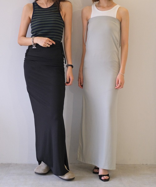 AKTE（アクテ）の「サイドギャザー2WAYカットソースカート（スカート・レディース・ブラック/セージグリーン・1/2）」の13枚目の写真