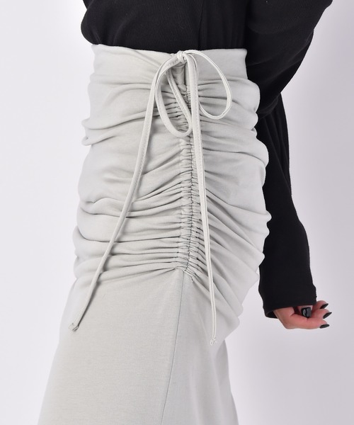 AKTE（アクテ）の「サイドギャザー2WAYカットソースカート（スカート・レディース・ブラック/セージグリーン・1/2）」の7枚目の写真