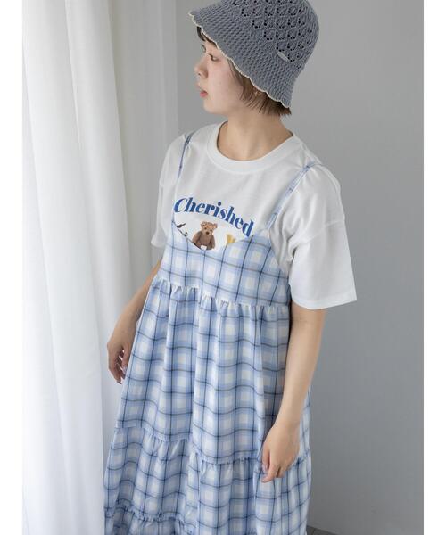 ehka sopo(エヘカソポ)の「レース付きチェックキャミワンピース(ワンピース・レディース・イエロー/グリーン/サックスブルー・F)」の1枚目の写真