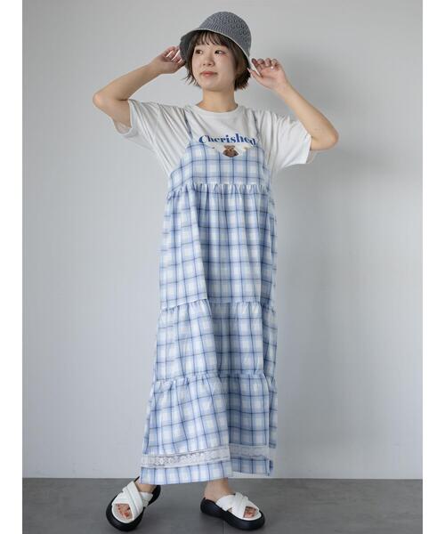 ehka sopo(エヘカソポ)の「レース付きチェックキャミワンピース(ワンピース・レディース・イエロー/グリーン/サックスブルー・F)」の17枚目の写真