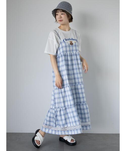 ehka sopo(エヘカソポ)の「レース付きチェックキャミワンピース(ワンピース・レディース・イエロー/グリーン/サックスブルー・F)」の18枚目の写真