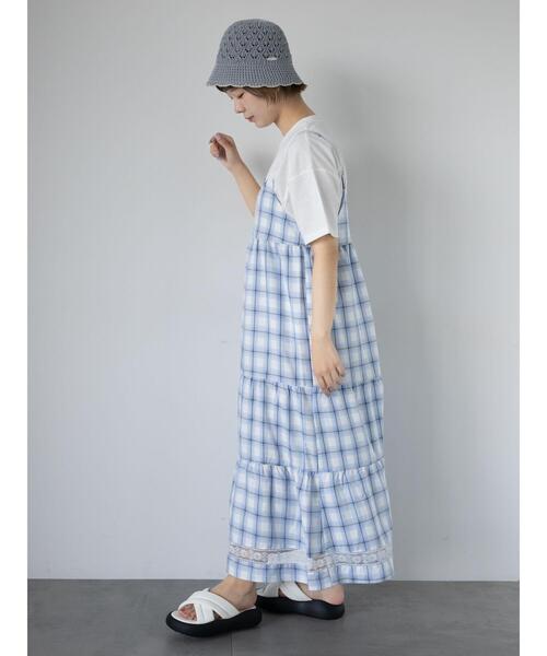 ehka sopo(エヘカソポ)の「レース付きチェックキャミワンピース(ワンピース・レディース・イエロー/グリーン/サックスブルー・F)」の19枚目の写真