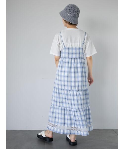 ehka sopo(エヘカソポ)の「レース付きチェックキャミワンピース(ワンピース・レディース・イエロー/グリーン/サックスブルー・F)」の20枚目の写真