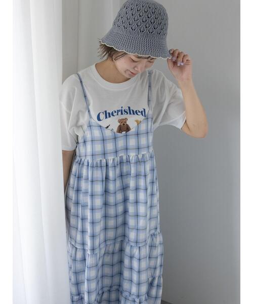 ehka sopo(エヘカソポ)の「レース付きチェックキャミワンピース(ワンピース・レディース・イエロー/グリーン/サックスブルー・F)」の22枚目の写真