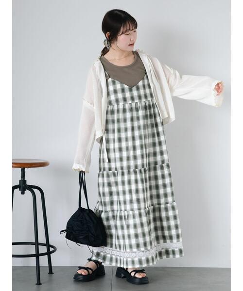 ehka sopo(エヘカソポ)の「レース付きチェックキャミワンピース(ワンピース・レディース・イエロー/グリーン/サックスブルー・F)」の4枚目の写真