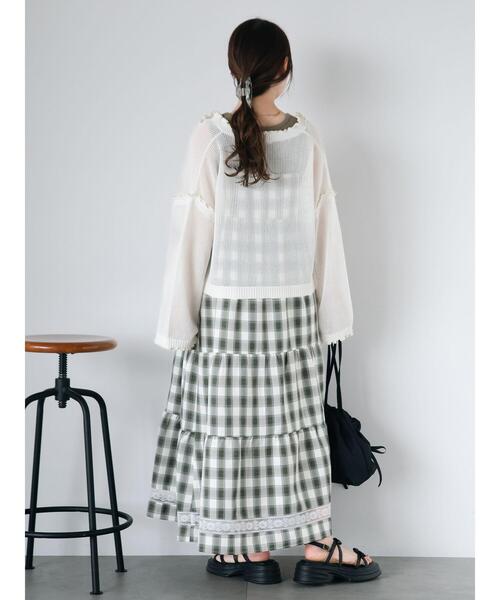 ehka sopo(エヘカソポ)の「レース付きチェックキャミワンピース(ワンピース・レディース・イエロー/グリーン/サックスブルー・F)」の6枚目の写真