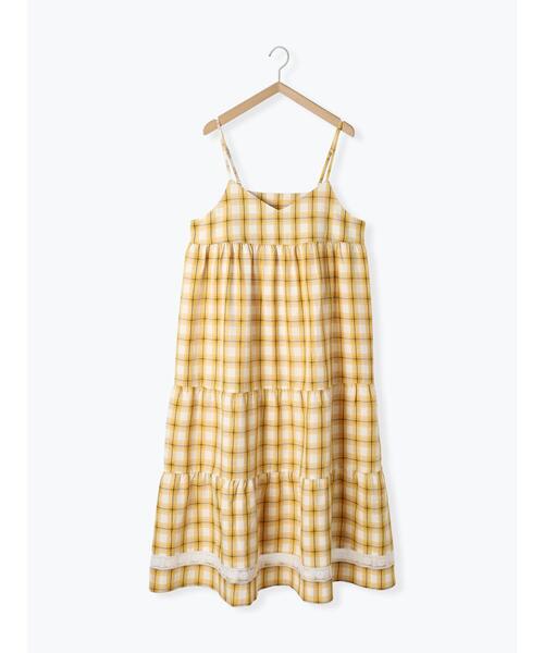 ehka sopo(エヘカソポ)の「レース付きチェックキャミワンピース(ワンピース・レディース・イエロー/グリーン/サックスブルー・F)」の10枚目の写真