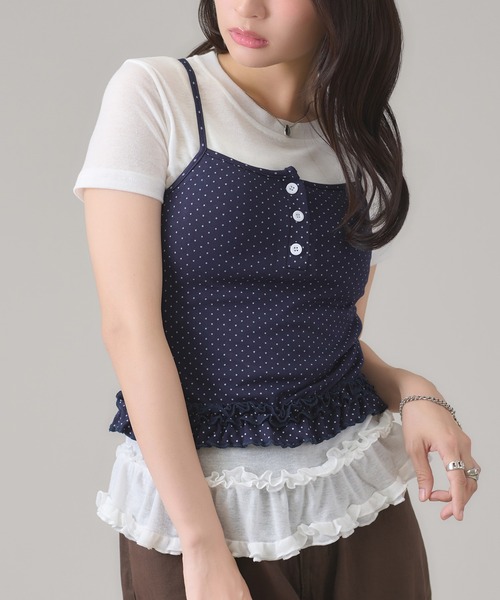 apres jour mignon(アプレジュールミニョン)の「フリルレイヤードトップス(Tシャツ/カットソー・レディース・グレー/レッド/ブラック/ブラック系その他/ネイビー/アイボリー・フリー)」の5枚目の写真