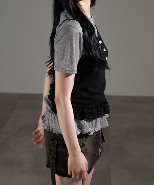 apres jour mignon（アプレジュールミニョン）の「レイヤードトップス【ZOZOTOWN限定アイテム】（Tシャツ/カットソー・レディース・グレー/レッド/ブラック/ブラック系その他・フリー）」の14枚目の写真