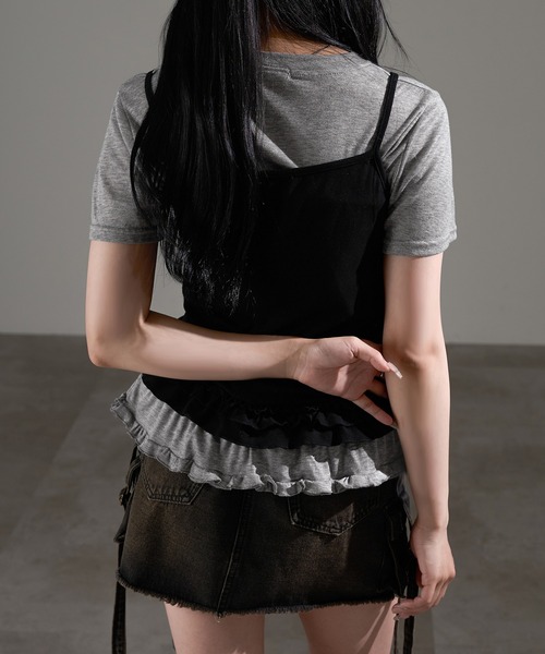 apres jour mignon（アプレジュールミニョン）の「レイヤードトップス【ZOZOTOWN限定アイテム】（Tシャツ/カットソー・レディース・グレー/レッド/ブラック/ブラック系その他・フリー）」の15枚目の写真