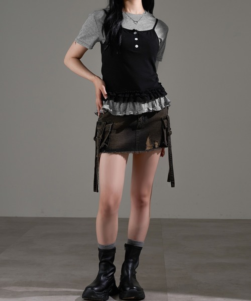 apres jour mignon（アプレジュールミニョン）の「レイヤードトップス【ZOZOTOWN限定アイテム】（Tシャツ/カットソー・レディース・グレー/レッド/ブラック/ブラック系その他・フリー）」の16枚目の写真