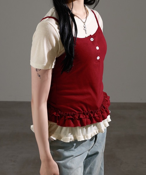 apres jour mignon（アプレジュールミニョン）の「レイヤードトップス【ZOZOTOWN限定アイテム】（Tシャツ/カットソー・レディース・グレー/レッド/ブラック/ブラック系その他・フリー）」の21枚目の写真