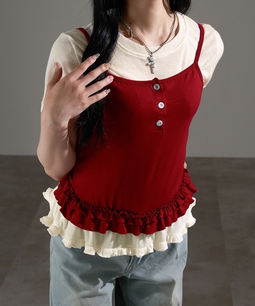 apres jour mignon（アプレジュールミニョン）の「レイヤードトップス【ZOZOTOWN限定アイテム】（Tシャツ/カットソー・レディース・グレー/レッド/ブラック/ブラック系その他・フリー）」の22枚目の写真