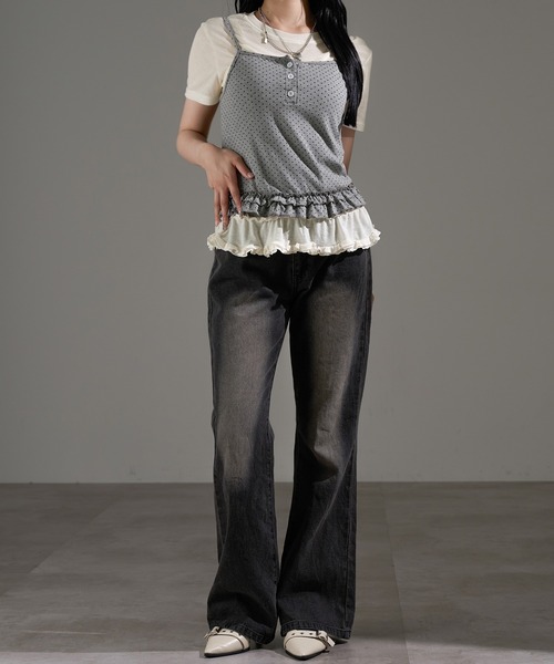 apres jour mignon（アプレジュールミニョン）の「レイヤードトップス【ZOZOTOWN限定アイテム】（Tシャツ/カットソー・レディース・グレー/レッド/ブラック/ブラック系その他・フリー）」の10枚目の写真