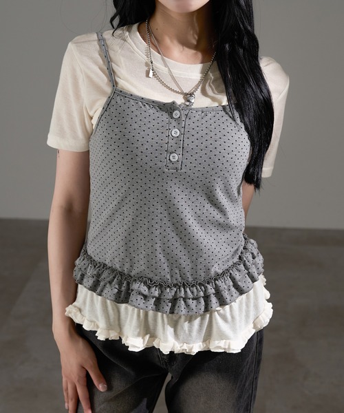 apres jour mignon（アプレジュールミニョン）の「レイヤードトップス【ZOZOTOWN限定アイテム】（Tシャツ/カットソー・レディース・グレー/レッド/ブラック/ブラック系その他・フリー）」の17枚目の写真