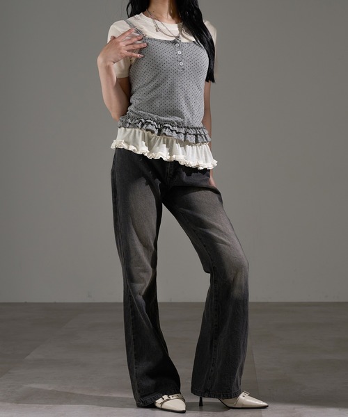 apres jour mignon（アプレジュールミニョン）の「レイヤードトップス【ZOZOTOWN限定アイテム】（Tシャツ/カットソー・レディース・グレー/レッド/ブラック/ブラック系その他・フリー）」の20枚目の写真