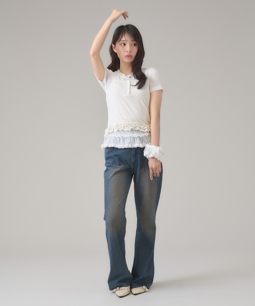 apres jour mignon(アプレジュールミニョン)の「フリルレイヤードトップス(Tシャツ/カットソー・レディース・グレー/レッド/ブラック/ブラック系その他/ネイビー/アイボリー・フリー)」の8枚目の写真