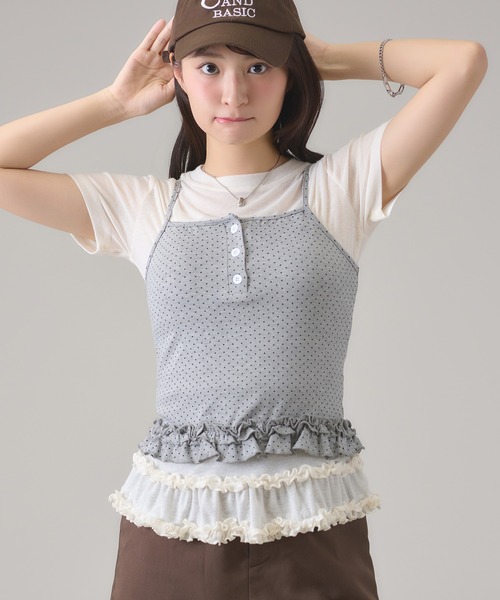 apres jour mignon(アプレジュールミニョン)の「フリルレイヤードトップス(Tシャツ/カットソー・レディース・グレー/レッド/ブラック/ブラック系その他/ネイビー/アイボリー・フリー)」の11枚目の写真