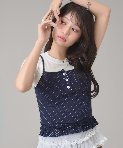 apres jour mignon(アプレジュールミニョン)の「フリルレイヤードトップス(Tシャツ/カットソー・レディース・グレー/レッド/ブラック/ブラック系その他/ネイビー/アイボリー・フリー)」の13枚目の写真