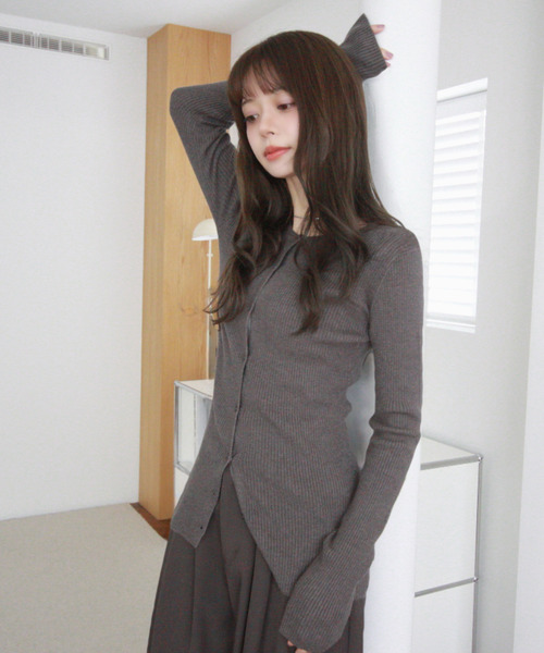 セール】【Eclat one】2WAY リブ編み クルーネック カーディガン