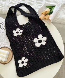 【 ammy. / エイミードット 】 編み込み フラワー ニット バッグ