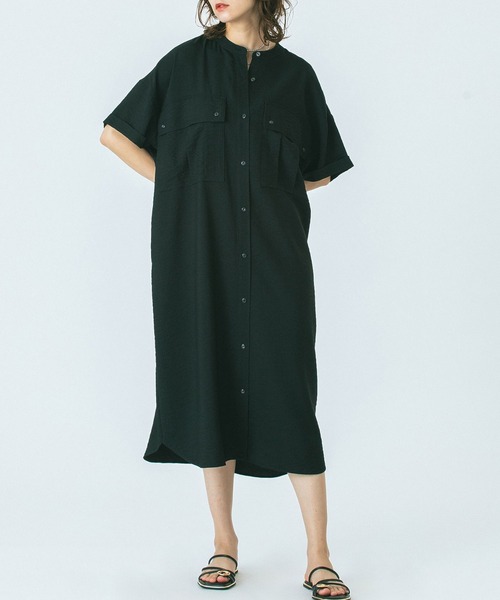 ROSE BUD（ローズバッド）の「(GENE HEAVENS)WORK POCKET SHIRT DRESS（シャツワンピース・レディース・オリーブ/ブラック・ONE SIZE）」の2枚目の写真
