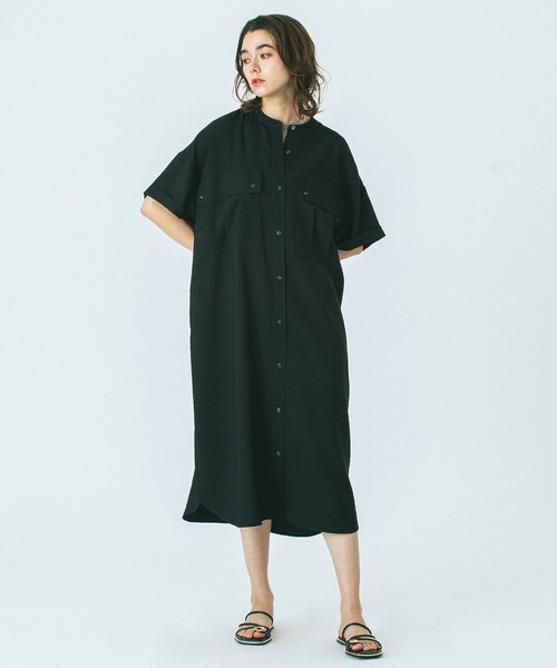 ROSE BUD（ローズバッド）の「(GENE HEAVENS)WORK POCKET SHIRT DRESS（シャツワンピース・レディース・オリーブ/ブラック・ONE SIZE）」の5枚目の写真