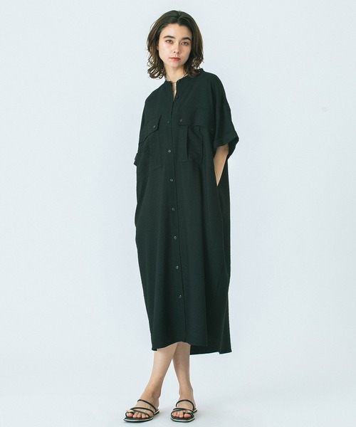 ROSE BUD（ローズバッド）の「(GENE HEAVENS)WORK POCKET SHIRT DRESS（シャツワンピース・レディース・オリーブ/ブラック・ONE SIZE）」の4枚目の写真