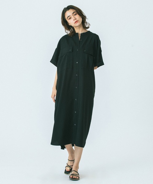 ROSE BUD（ローズバッド）の「(GENE HEAVENS)WORK POCKET SHIRT DRESS（シャツワンピース・レディース・オリーブ/ブラック・ONE SIZE）」の3枚目の写真