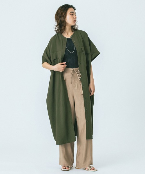 ROSE BUD（ローズバッド）の「(GENE HEAVENS)WORK POCKET SHIRT DRESS（シャツワンピース・レディース・オリーブ/ブラック・ONE SIZE）」の18枚目の写真