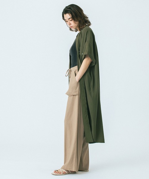ROSE BUD（ローズバッド）の「(GENE HEAVENS)WORK POCKET SHIRT DRESS（シャツワンピース・レディース・オリーブ/ブラック・ONE SIZE）」の13枚目の写真