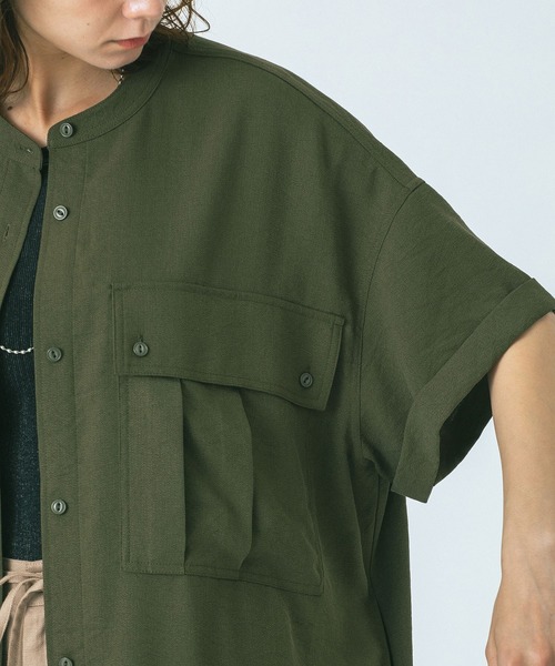 ROSE BUD（ローズバッド）の「(GENE HEAVENS)WORK POCKET SHIRT DRESS（シャツワンピース・レディース・オリーブ/ブラック・ONE SIZE）」の7枚目の写真