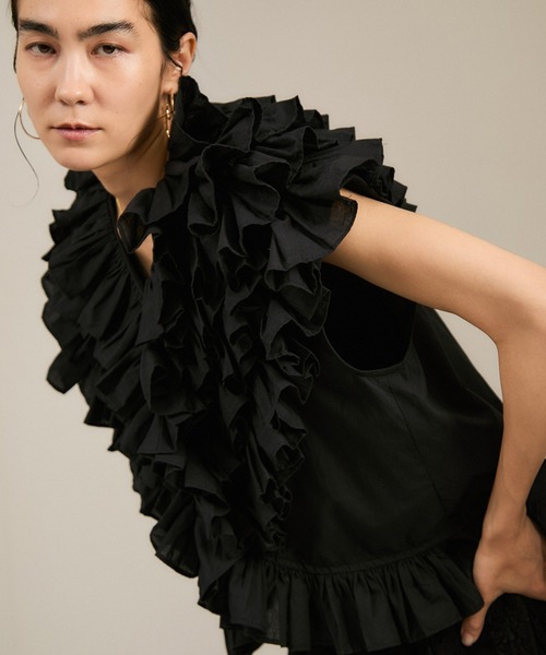 ブラウス シャツ 「crinkle crinkle crinkle」別注サイドフリルノースリーブブラウス レディース SALON adam et rope'｜【crinkle crinkle crinkle】別注サイド