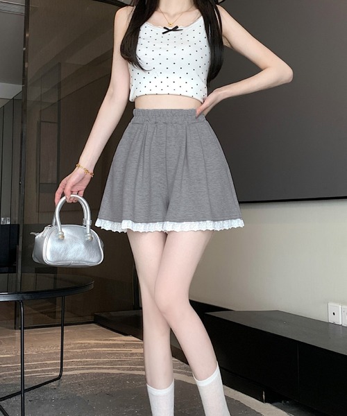 VIBGYOR(ヴィブジョー)の「裾レースAラインスウェットハーフパンツ / 韓国ガーリー カジュアル(CZ)(その他パンツ・レディース・ブラック/グレー・MEDIUM/LARGE)」の11枚目の写真