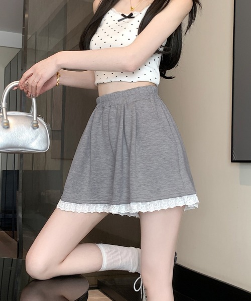 VIBGYOR(ヴィブジョー)の「裾レースAラインスウェットハーフパンツ / 韓国ガーリー カジュアル(CZ)(その他パンツ・レディース・ブラック/グレー・MEDIUM/LARGE)」の12枚目の写真