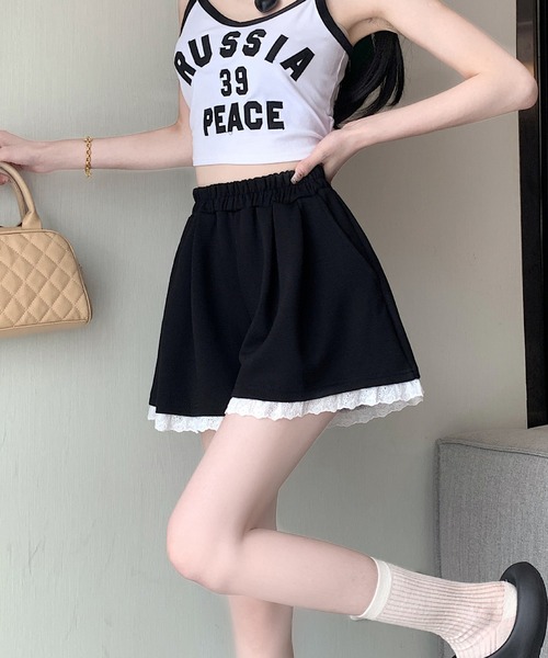 VIBGYOR(ヴィブジョー)の「裾レースAラインスウェットハーフパンツ / 韓国ガーリー カジュアル(CZ)(その他パンツ・レディース・ブラック/グレー・MEDIUM/LARGE)」の15枚目の写真