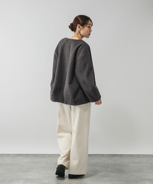 global work ウールライクコクーンコート　グレー Lサイズ GLOBAL WORK（グローバルワーク） ノーカラーコート コート ウール