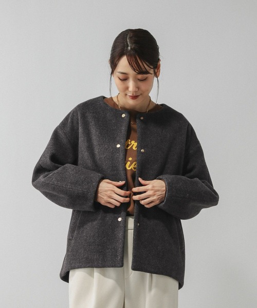 ウールライクコクーンコート/494079（ノーカラーコート）｜GLOBAL WORK