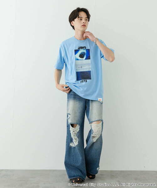 SENSE OF PLACE by URBAN RESEARCH（センスオブプレイスバイアーバンリサーチ）の「『別注』SENSE OF PLACE×JAWS　プリントT-SHIRTS/A（Tシャツ/カットソー・メンズ・ライトブルー/チャコールグレー/ホワイト・MEDIUM/LARGE）」の11枚目の写真