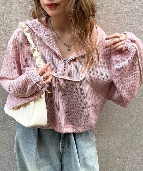tシャツ メッシュニットハーフZIPフーディー レディース DOUBLE NAME（ダブルネーム）の「メッシュニットハーフZIP