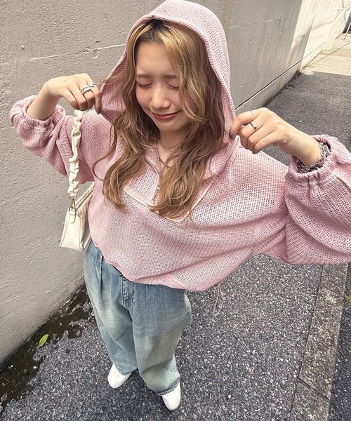 tシャツ メッシュニットハーフZIPフーディー レディース DOUBLE NAME（ダブルネーム）の「メッシュニットハーフZIP