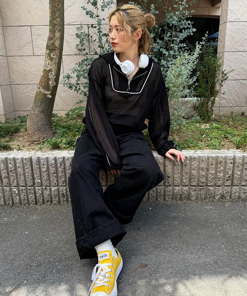tシャツ メッシュニットハーフZIPフーディー レディース DOUBLE NAME（ダブルネーム）の「メッシュニットハーフZIP