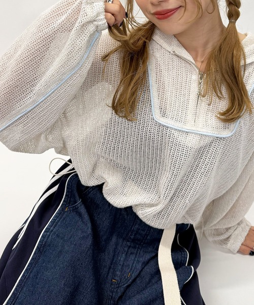 DOUBLE NAME（ダブルネーム）の「メッシュニットハーフZIPフーディー（Tシャツ/カットソー・レディース・ピンク/ブラック/オフホワイト・FREE）」の21枚目の写真