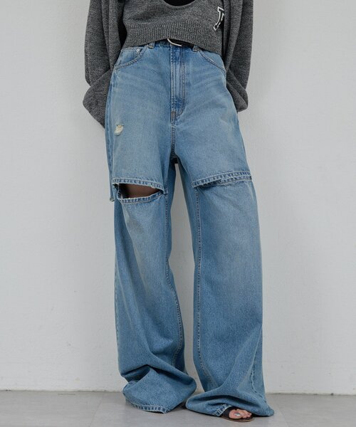 GALLARDAGALANTE（ガリャルダガランテ）の「【PEAS】スラッシュデニムパンツ（デニムパンツ・レディース・サックスブルー・0/1）」の2枚目の写真