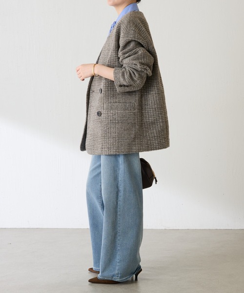 COLLAGE GALLARDAGALANTE（コラージュガリャルダガランテ）の「イタリアンエアリーノーカラーコート（ノーカラーコート・レディース・ブラウン/グレー・FREE）」の17枚目の写真