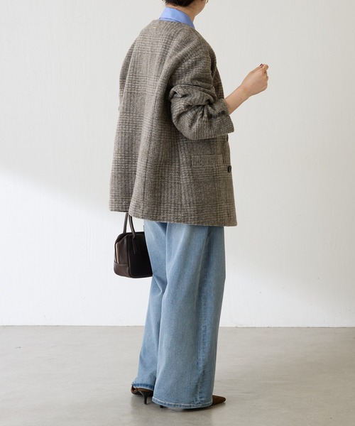 COLLAGE GALLARDAGALANTE（コラージュガリャルダガランテ）の「イタリアンエアリーノーカラーコート（ノーカラーコート・レディース・ブラウン/グレー・FREE）」の19枚目の写真