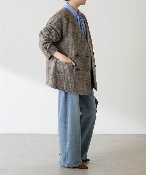 COLLAGE GALLARDAGALANTE（コラージュガリャルダガランテ）の「イタリアンエアリーノーカラーコート（ノーカラーコート・レディース・ブラウン/グレー・FREE）」の8枚目の写真