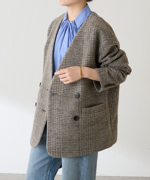 COLLAGE GALLARDAGALANTE（コラージュガリャルダガランテ）の「イタリアンエアリーノーカラーコート（ノーカラーコート・レディース・ブラウン/グレー・FREE）」の14枚目の写真