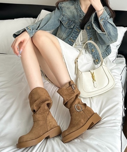 セール】【秋冬新作】ダブルバックル付き厚底スエードエンジニア