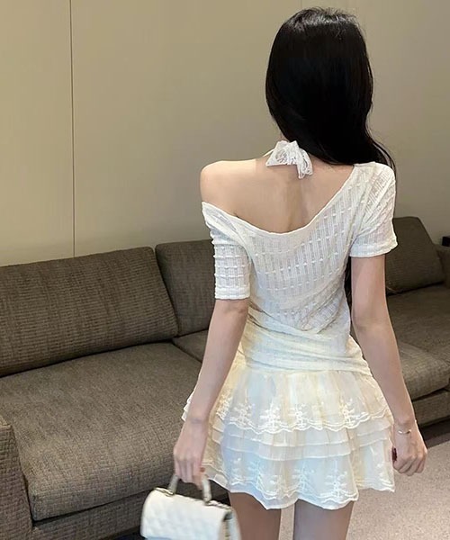 gossip!ロサンゼルス(ゴシップロサンゼルス)の「シアーレース レイヤードデザインシャーリングトップス(Tシャツ/カットソー・レディース・オフホワイト/ブルー・S)」の19枚目の写真